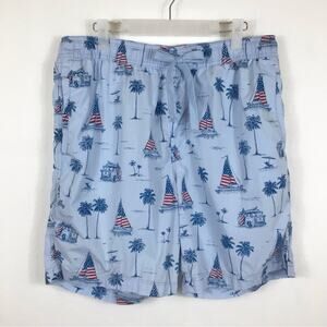 FREE PLANET American Flag Sailboat 18" Cotton Drawstring Shorts XL